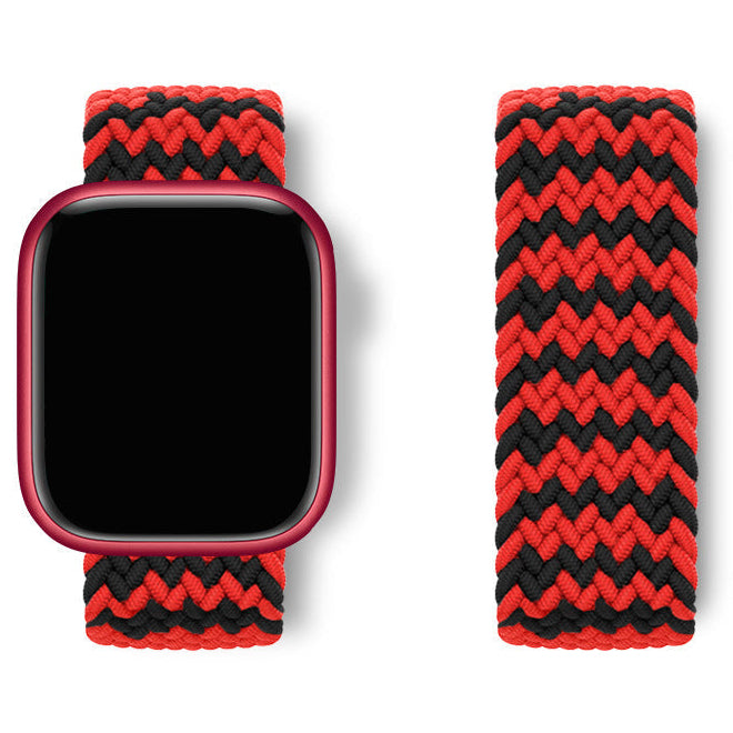 Bracelet Apple Watch nylon élastique motif chevron W porté au poignet