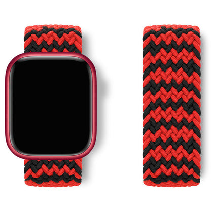 Bracelet Apple Watch nylon élastique motif chevron W porté au poignet