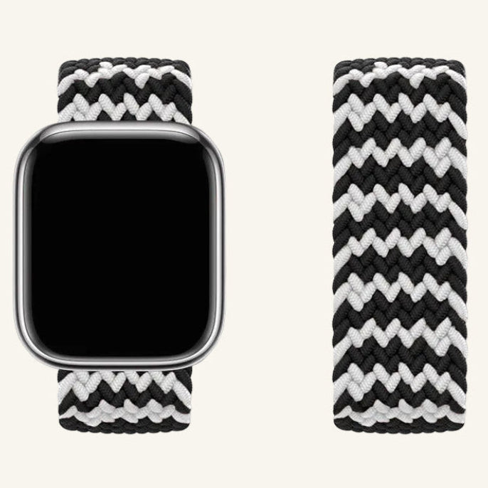 Bracelet Apple Watch nylon élastique motif W noir et rouge