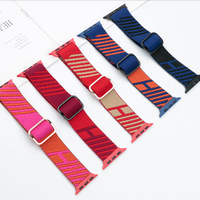 Bracelet Apple Watch nylon rayé boucle coulissante — Le Régate