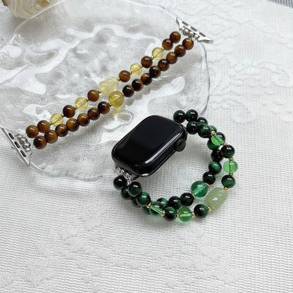 Perles d'œil-de-tigre vert du bracelet Apple Watch feng shui