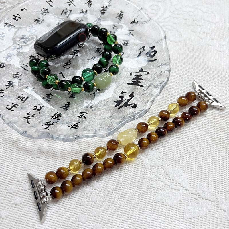 Bracelet Apple Watch perles teinte ambre et breloque pixiu