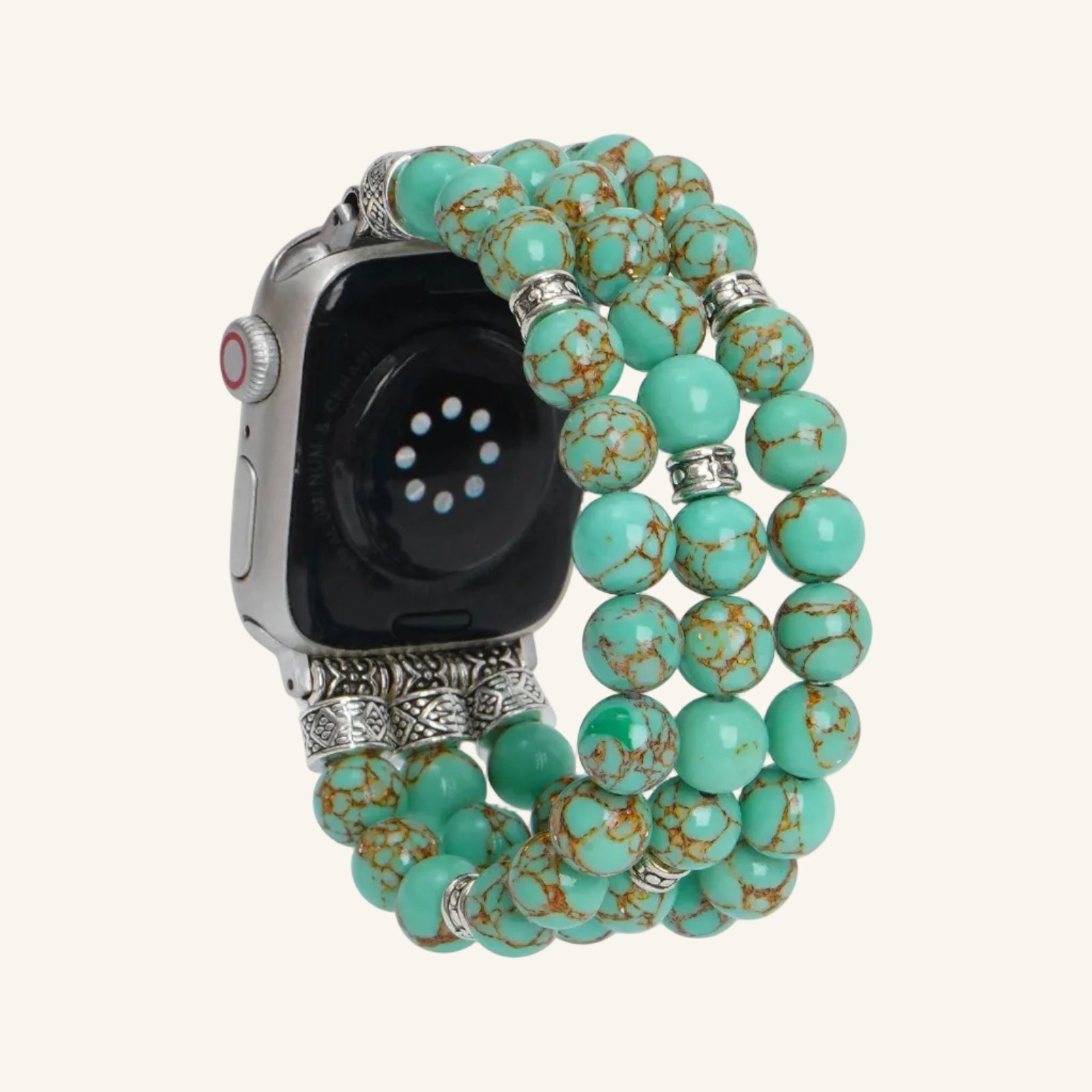 Bracelet Apple Watch perles effet pierre pastel vert et rose — Le Pastel