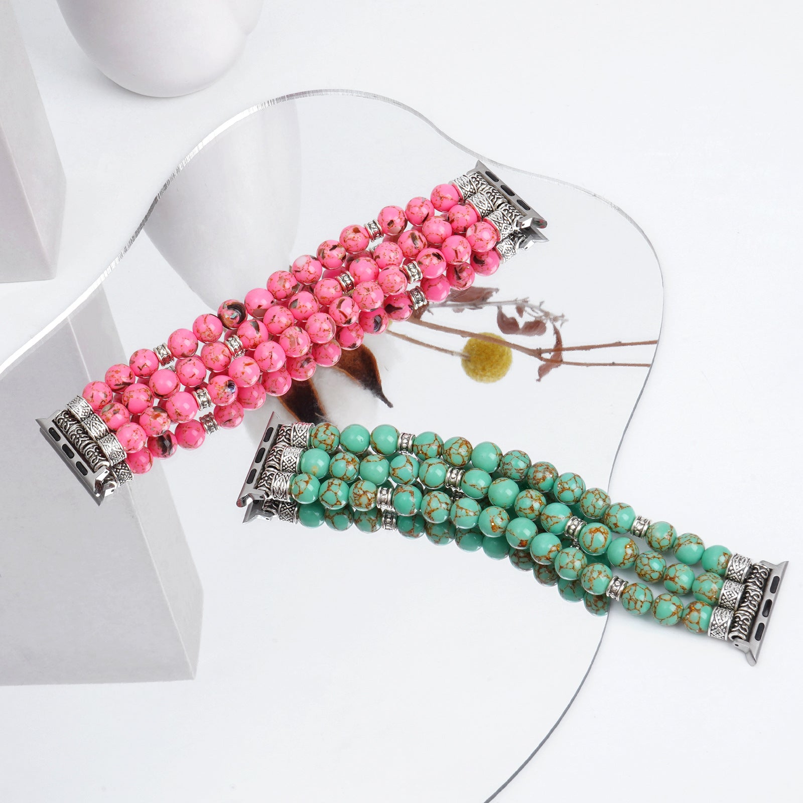 Perles effet pierre rose tendre du bracelet Apple Watch