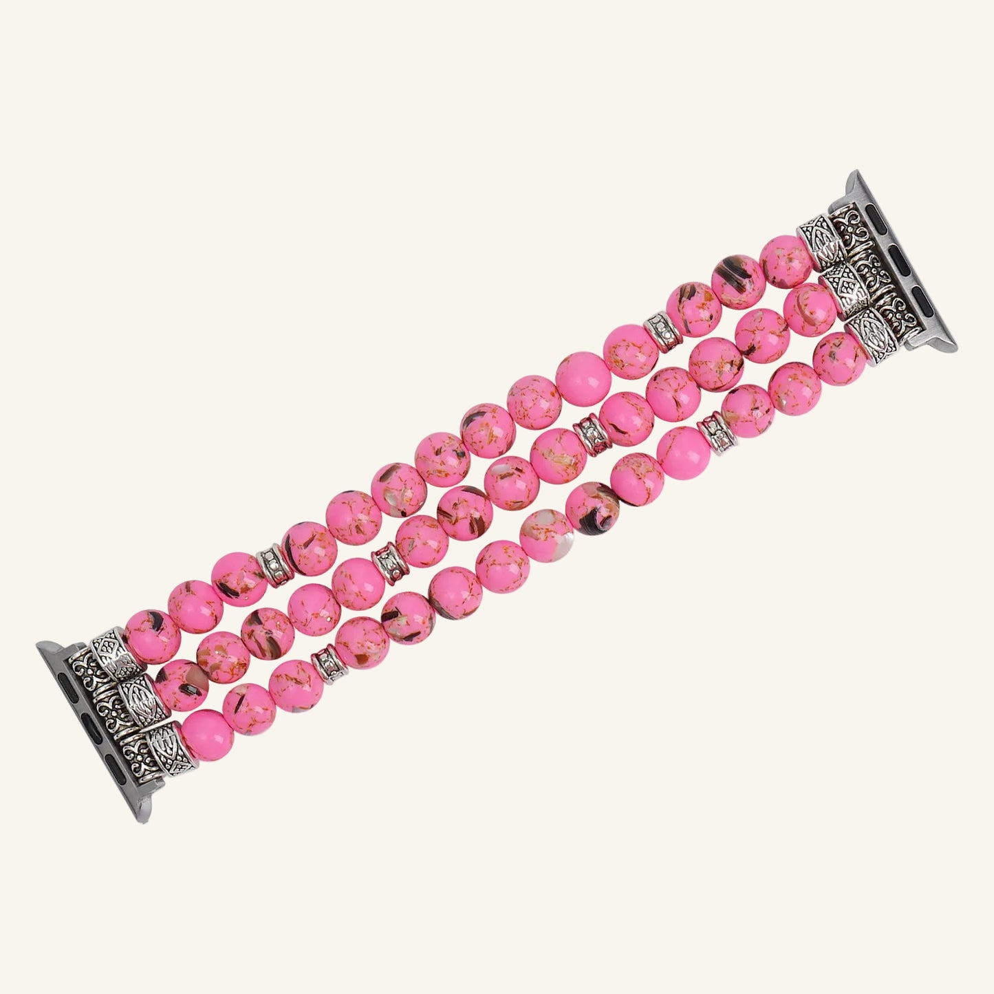 Bracelet Apple Watch perles effet pierre élastique porté au poignet