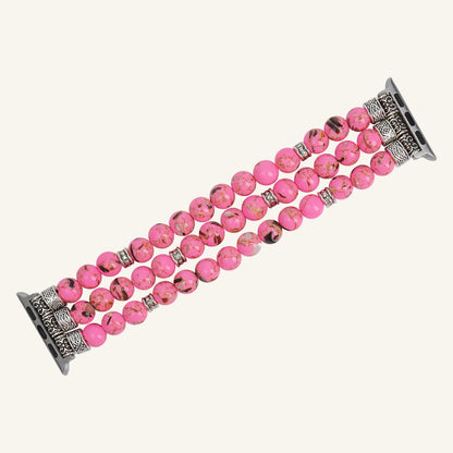 Bracelet Apple Watch perles effet pierre élastique porté au poignet