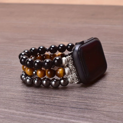 Bracelet Apple Watch perles de pierre bohème teinte chocolat — Le Nomade