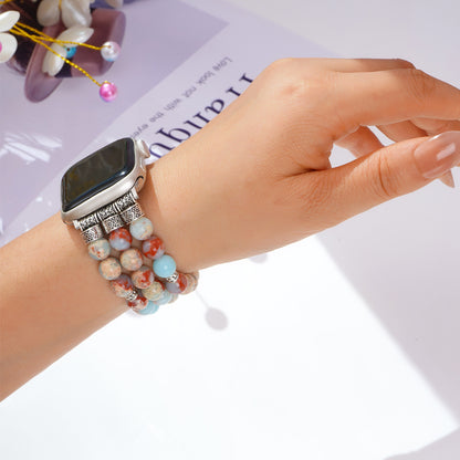 Bracelet Apple Watch perles de pierre naturelle sans fermoir — Le Mala