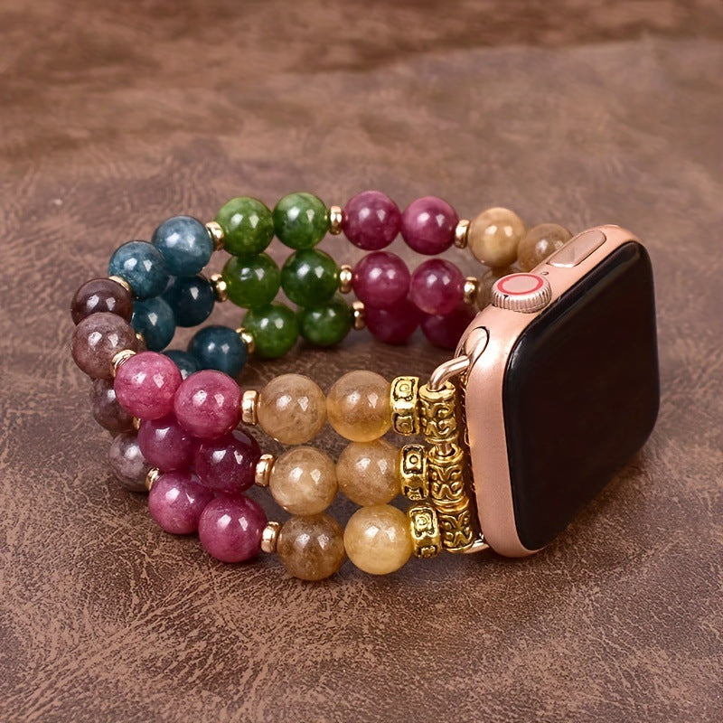 Bracelet Apple Watch perles de tourmaline multicolores — Le Prisme