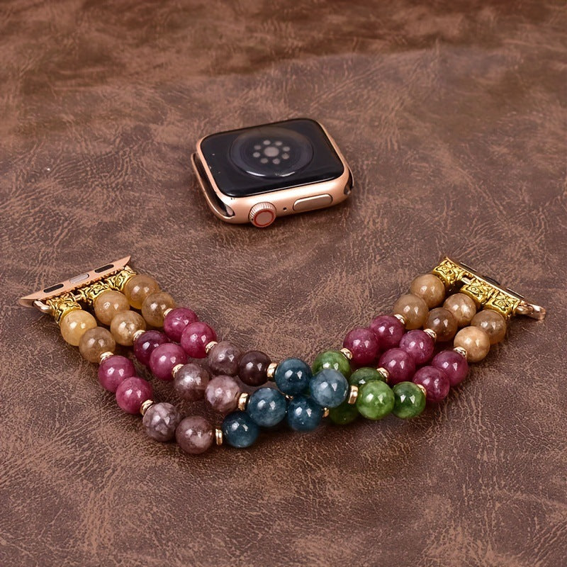 Perles de tourmaline colorées du bracelet Apple Watch élastique