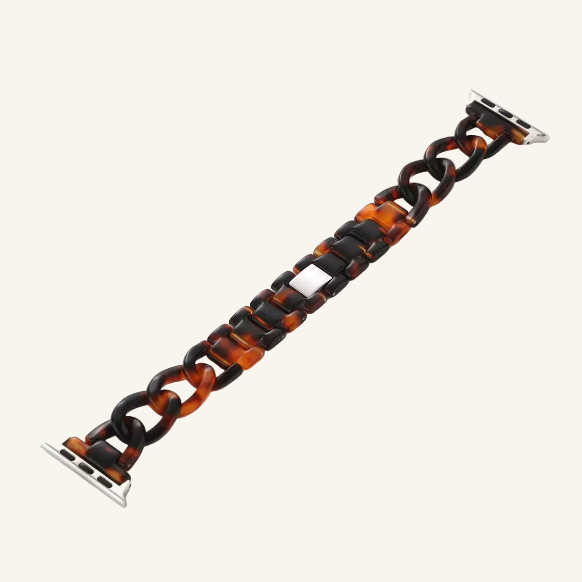 Bracelet Apple Watch résine chaîne porté au poignet femme
