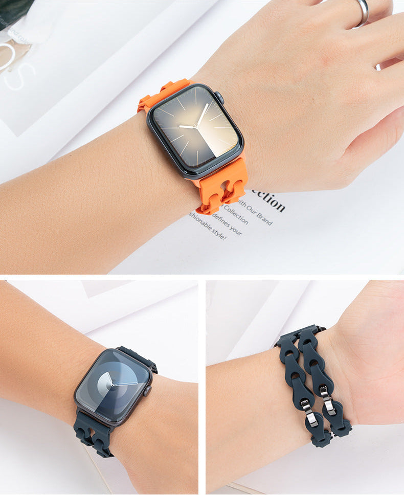 Motif chaîne ajouré du bracelet Apple Watch silicone femme