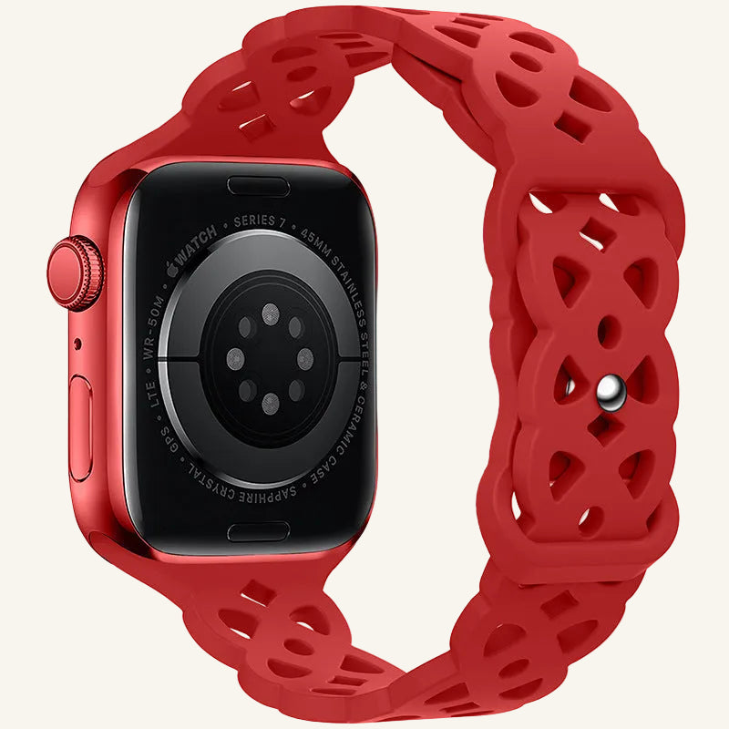 Bracelet Apple Watch silicone dentelle boucle papillon compatible Series SE et Ultra