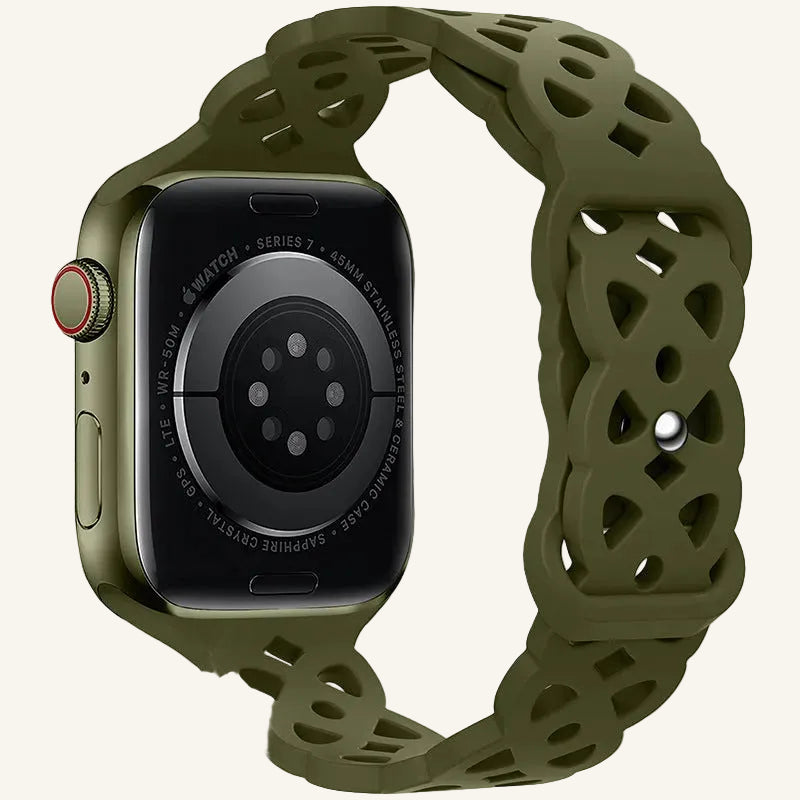 Bracelet Apple Watch silicone dentelle vert olive femme