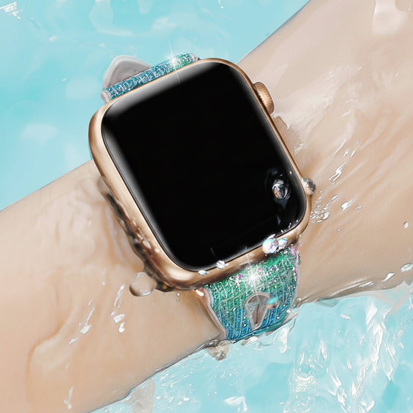 Bracelet Apple Watch silicone losange argent iridescent