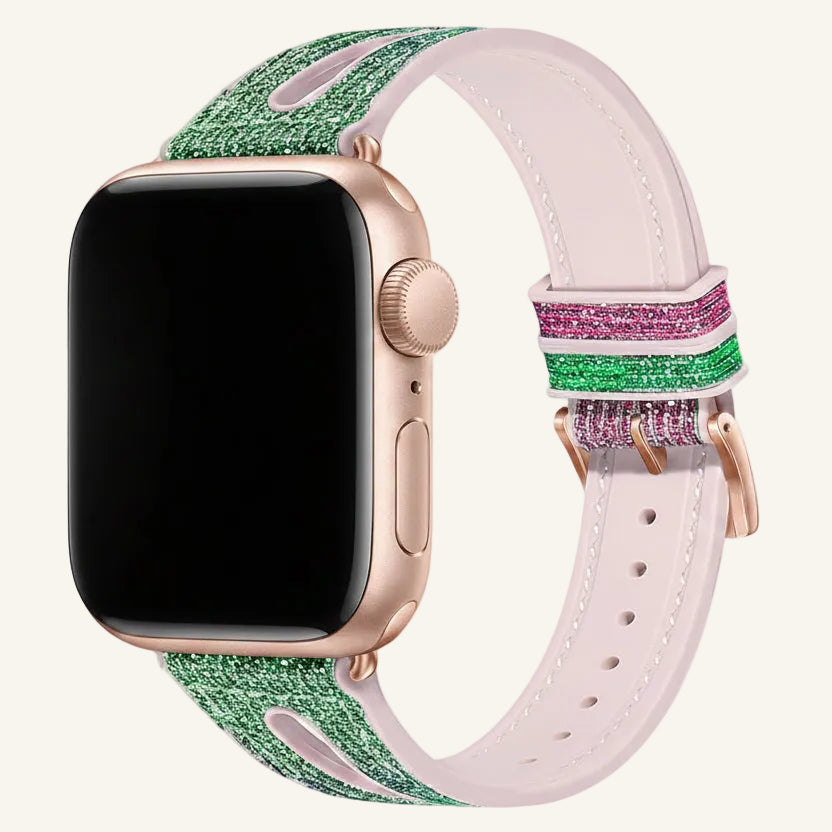 Bracelet Apple Watch silicone losange bleu-vert caméléon
