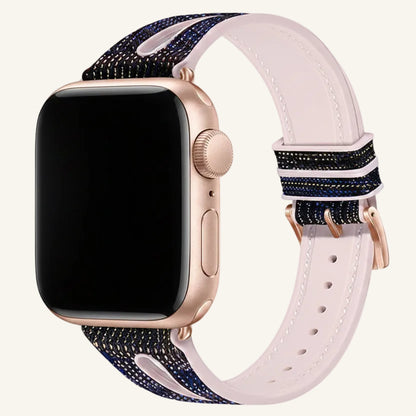 Bracelet Apple Watch silicone losange jaune argenté femme
