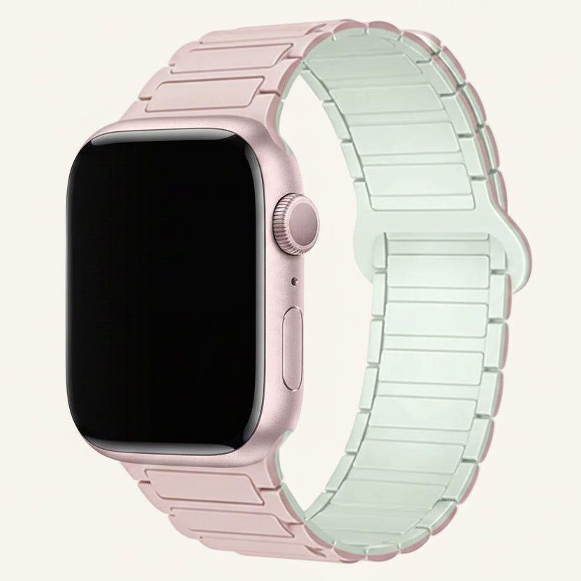 Bracelet Apple Watch silicone magnétique noir et orange bicolore