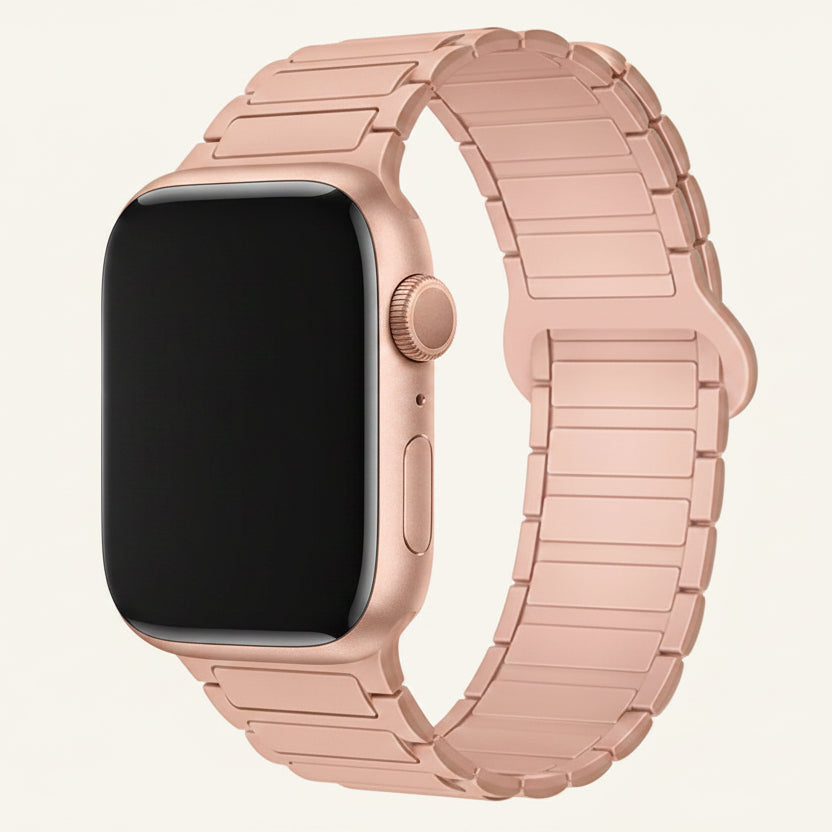 Bracelet Apple Watch silicone magnétique violet et sable rose