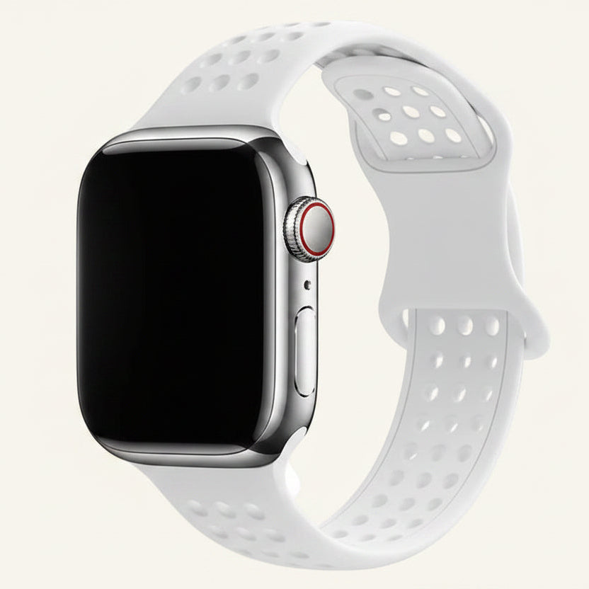 Bracelet Apple Watch silicone respirant porté au poignet