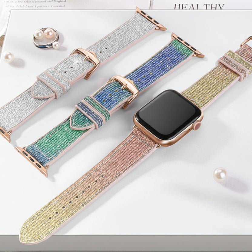 Bracelet Apple Watch silicone strass iridescent femme — La Scintillante