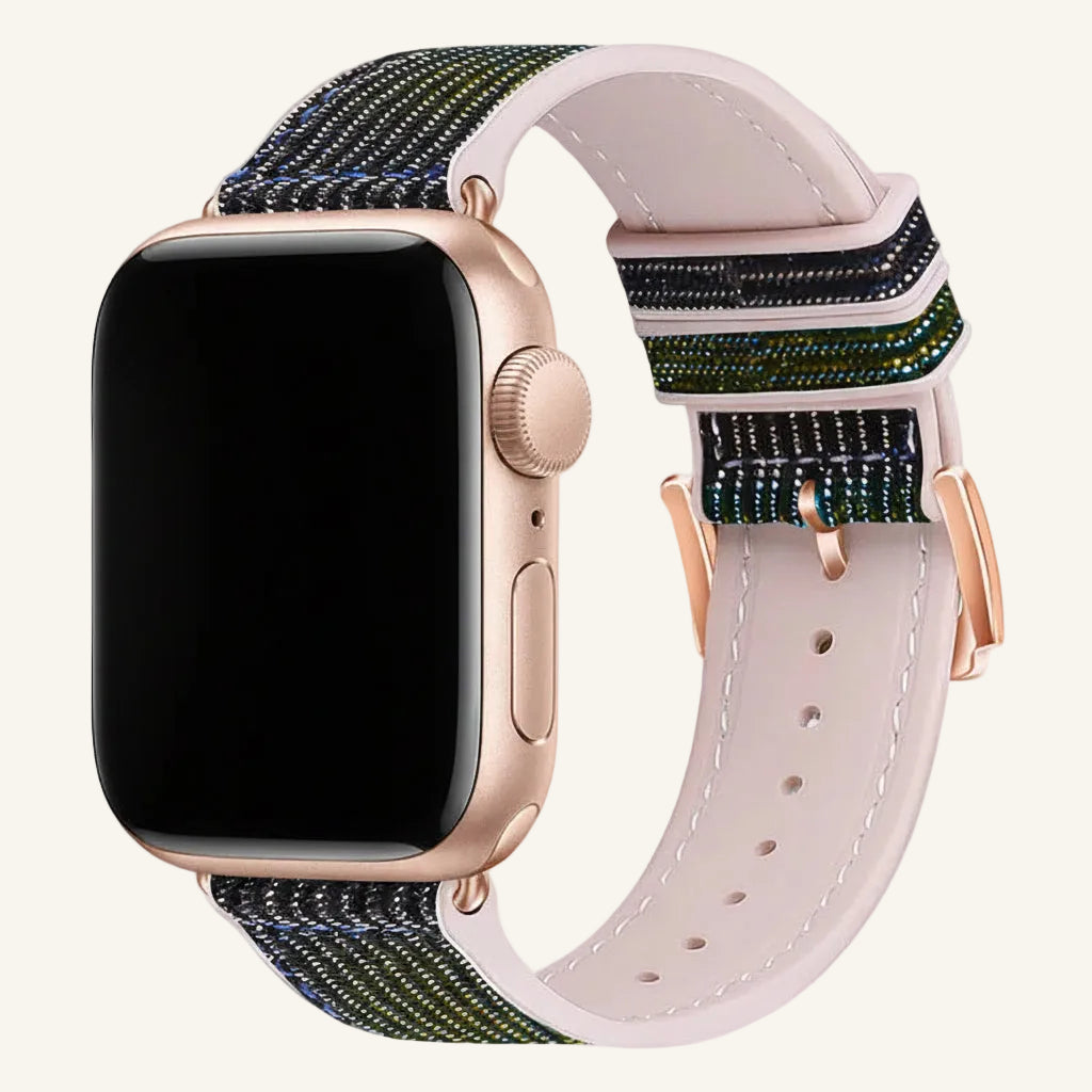 Bracelet Apple Watch silicone strass jaune argenté femme