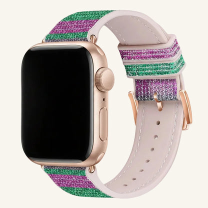 Bracelet Apple Watch silicone strass violet-vert iridescent