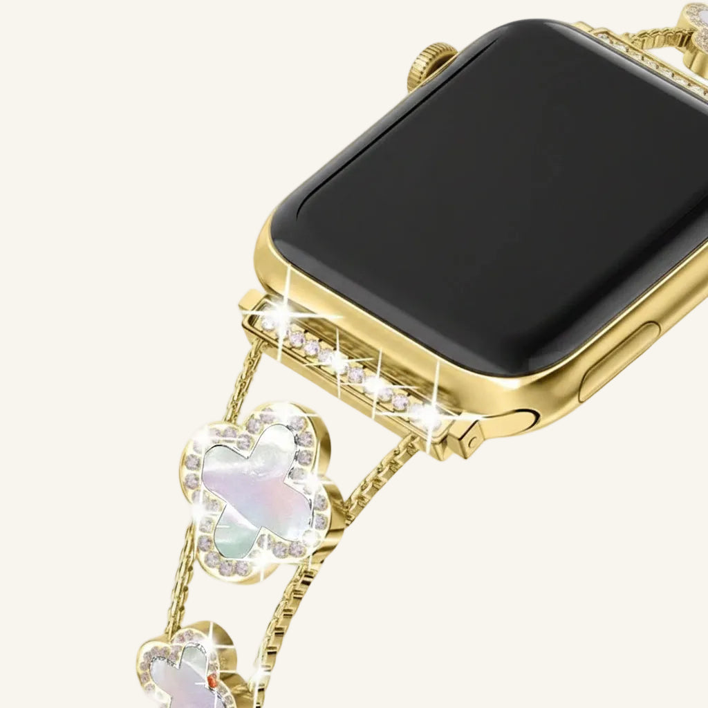 Bracelet Apple Watch trèfle nacre or rose femme