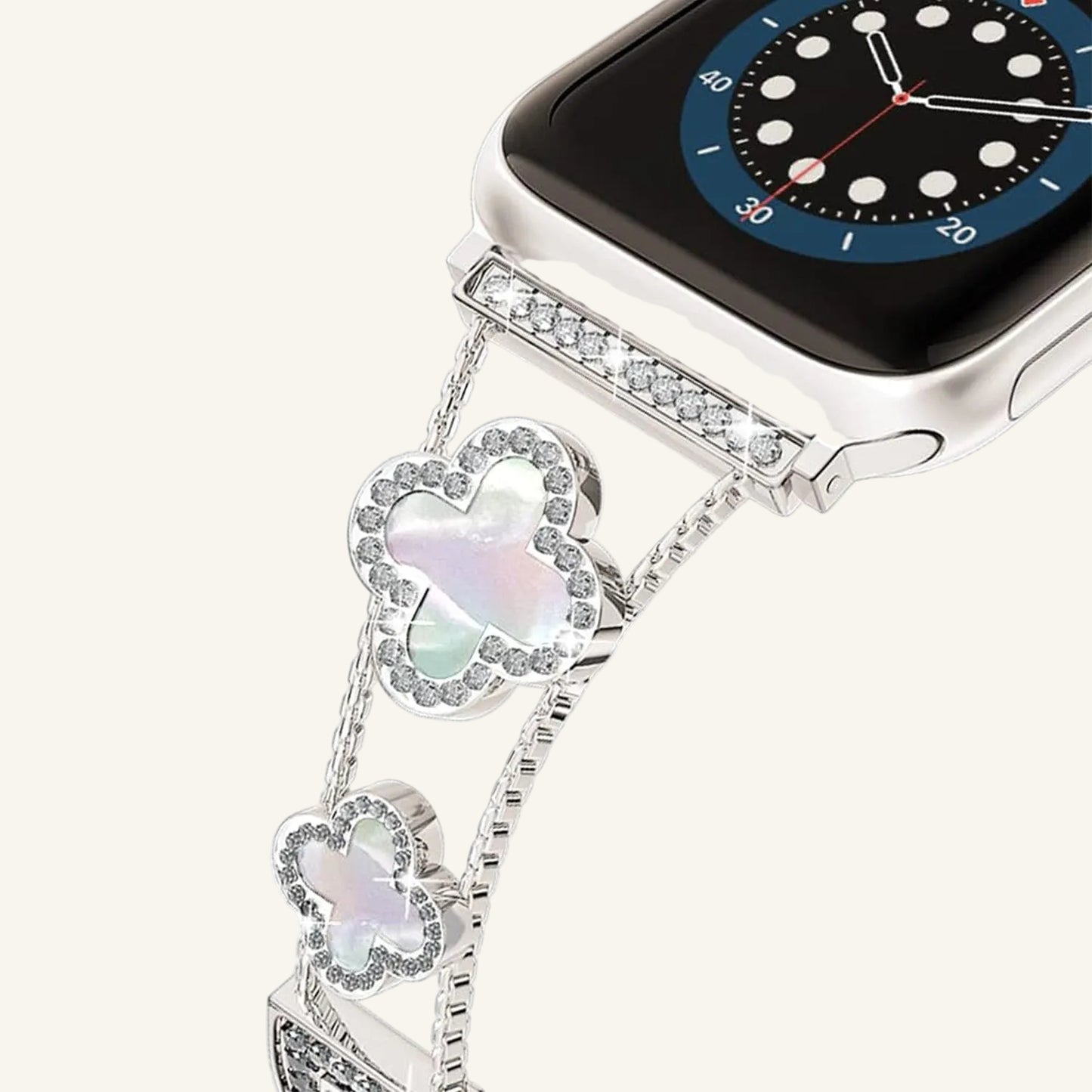 Bracelet Apple Watch trèfle nacre starlight femme