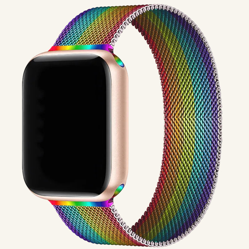 Détail de la maille milanaise du bracelet Apple Watch femme